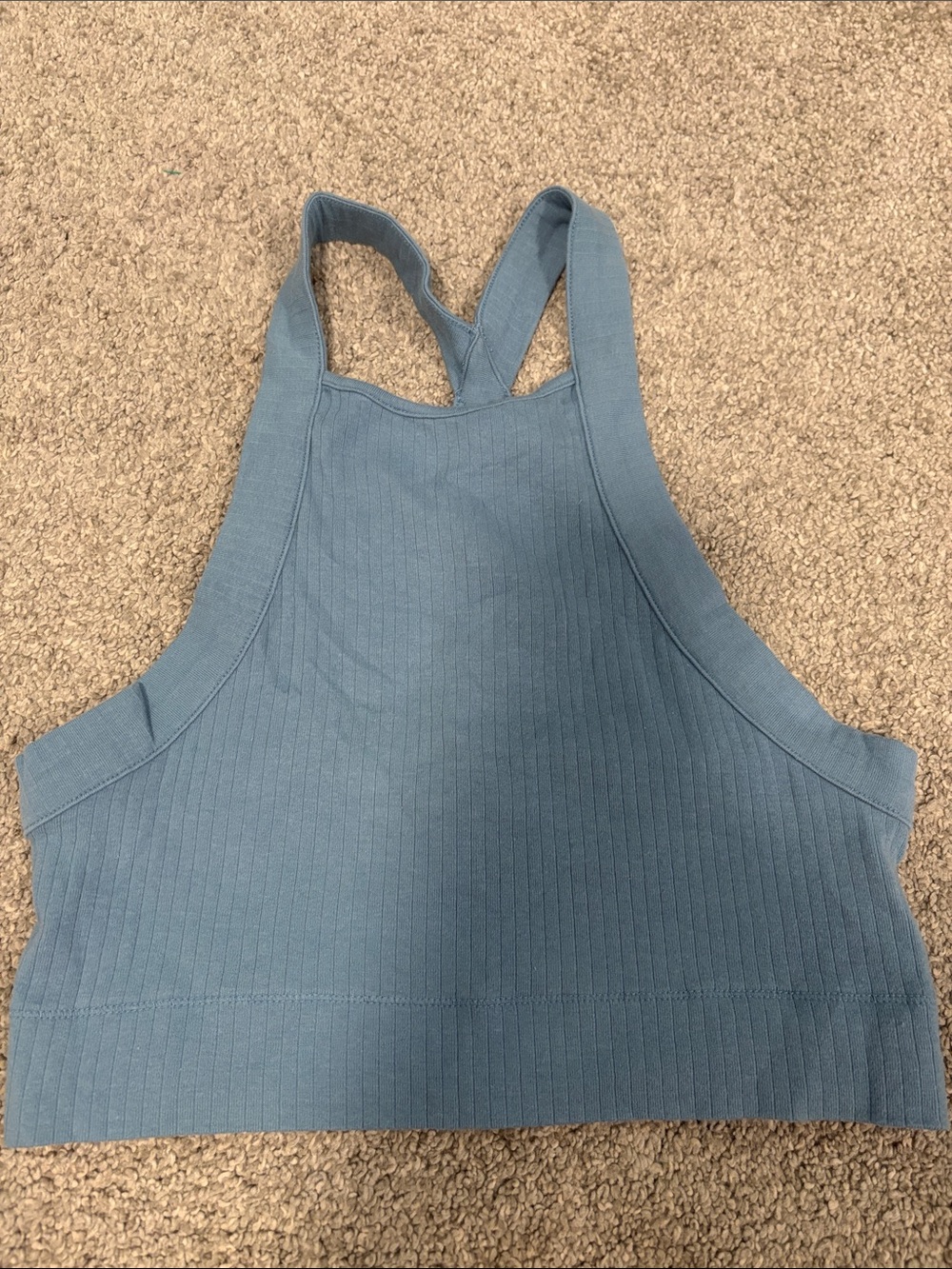 Free People Ribbed Blue High-Neck Tank Top